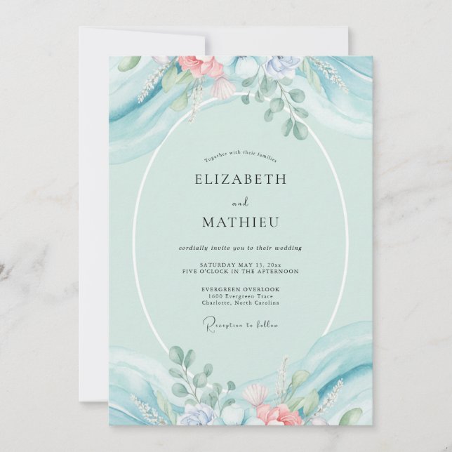 Invitación Boda de Peonía Acuática Pálida (Anverso)
