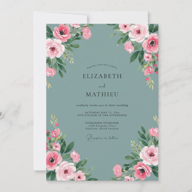 Invitación Boda de peonía acuática polvorienta (Anverso)