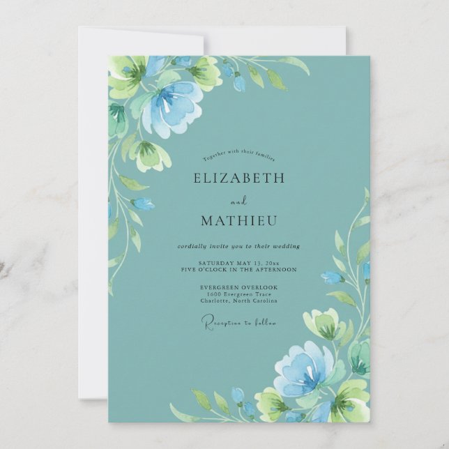 Invitación Boda de peonía acuática polvorienta atemporal (Anverso)