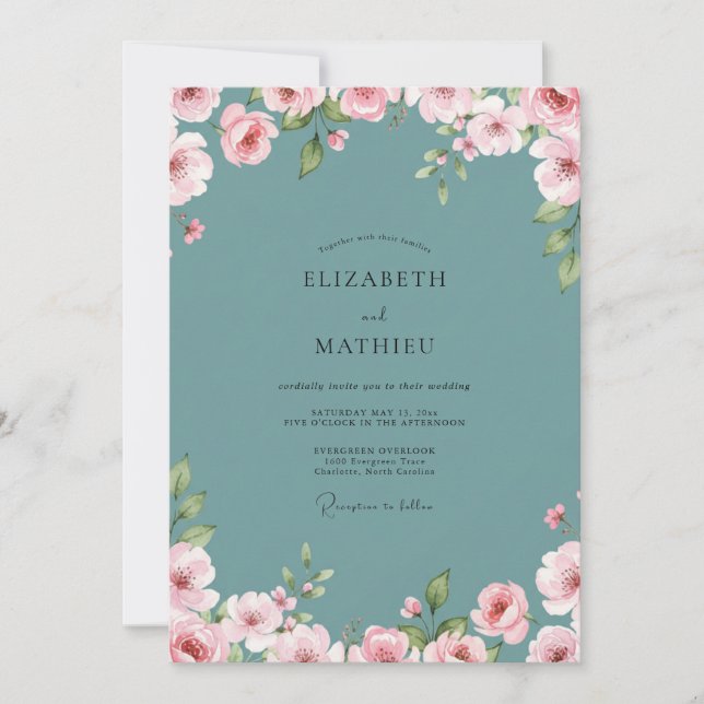 Invitación Boda de peonía acuática polvorienta botánica (Anverso)