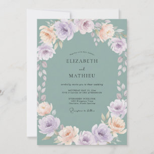 Invitación Boda de peonía acuática silenciada