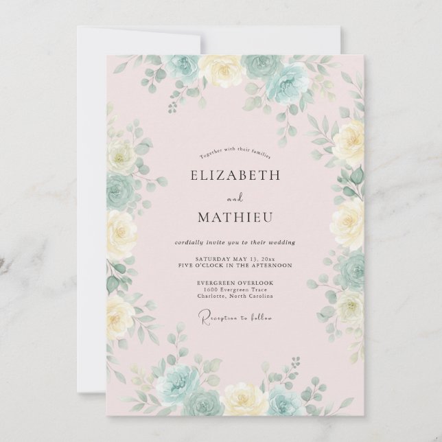 Invitación Boda de peonía acuática sonrosada (Anverso)