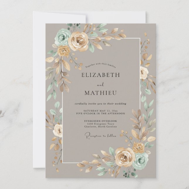 Invitación Boda de peonía acuática taupe (Anverso)