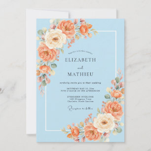 Invitación Boda de Peonía Albaricoque Azure