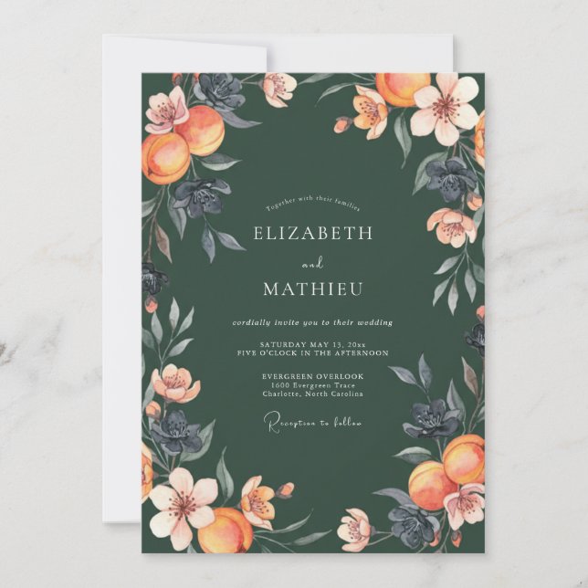 Invitación Boda de Peonía Albaricoque Cazador (Anverso)
