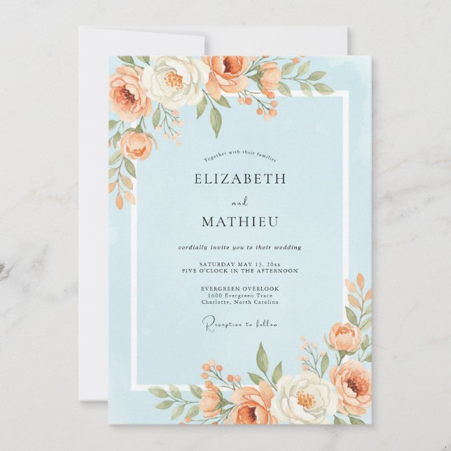 Invitación Boda de peonía albaricoque celestial (Anverso)