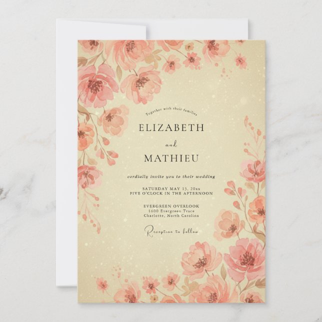 Invitación Boda de Peonía Albaricoque Champán (Anverso)