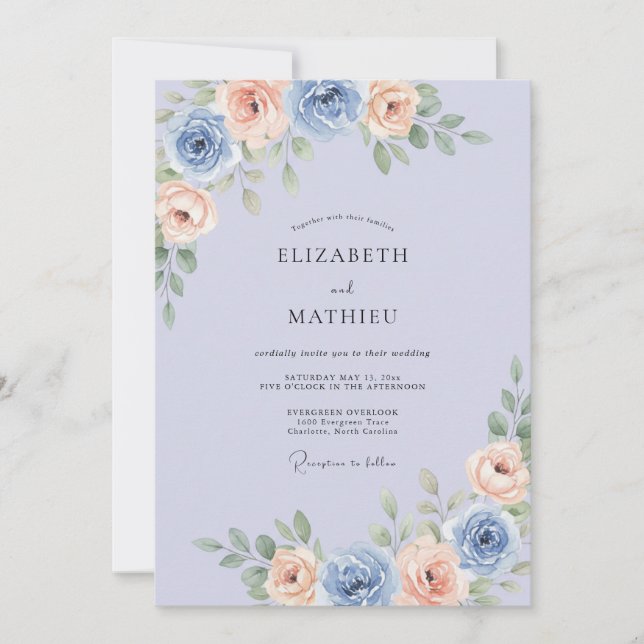 Invitación Boda de Peonía Albaricoque de Acero (Anverso)
