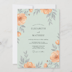 Invitación Boda de peonía albaricoque espuma de mar