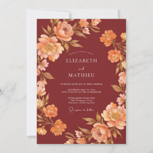 Invitación Boda de Peonía Albaricoque Granate