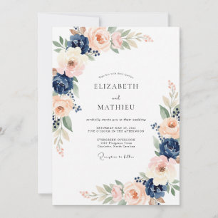 Invitación Boda de Peonía Albaricoque Índigo