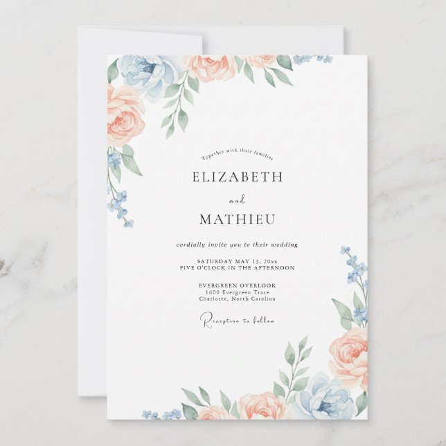 Invitación Boda de Peonía Albaricoque y Centaurea (Anverso)