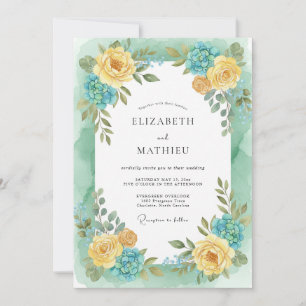 Invitación Boda de peonía amarilla acuática