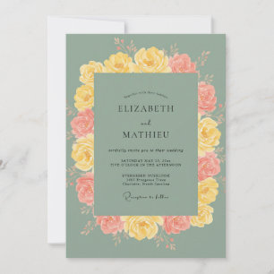 Invitación Boda de peonía amarilla atenuada