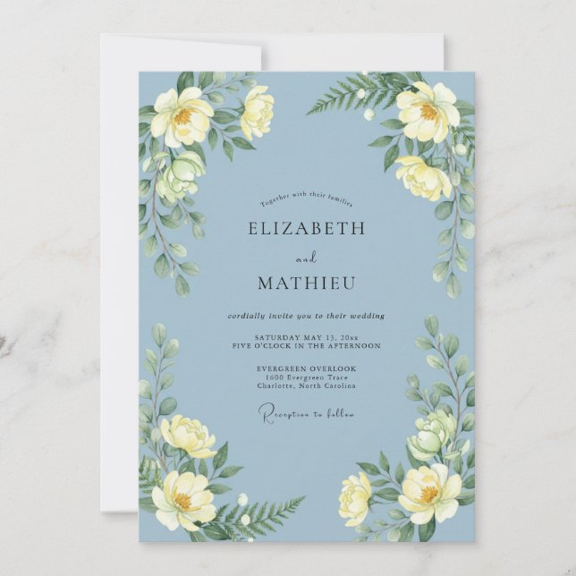 Invitación Boda de Peonía Amarilla Azure (Anverso)