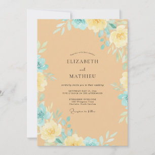 Invitación Boda de peonía amarilla cian suave