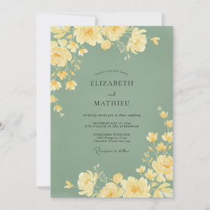 Invitación Boda de peonía amarilla Cottagecore