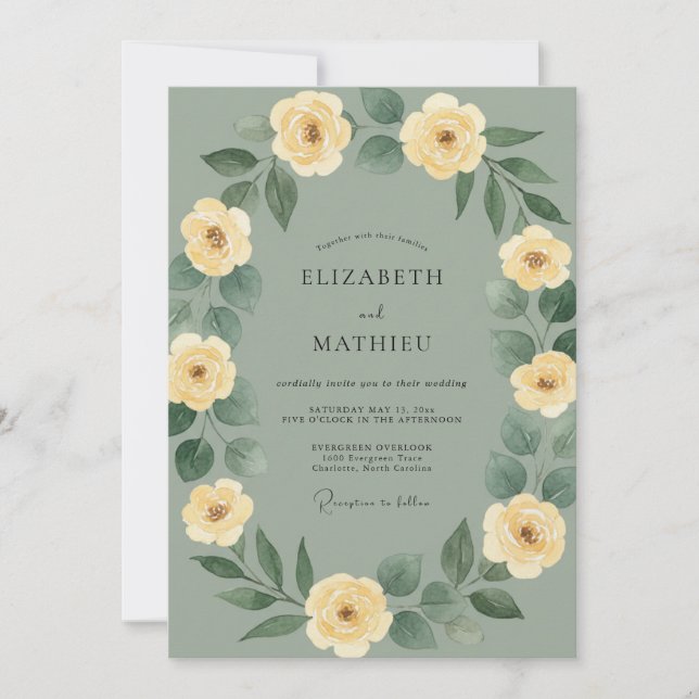Invitación Boda de peonía amarilla de peltre (Anverso)
