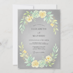 Invitación Boda de Peonía Amarilla Gris
