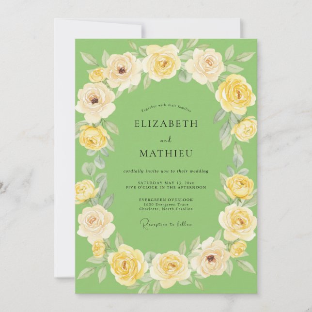 Invitación Boda de Peonía Amarilla Lima (Anverso)