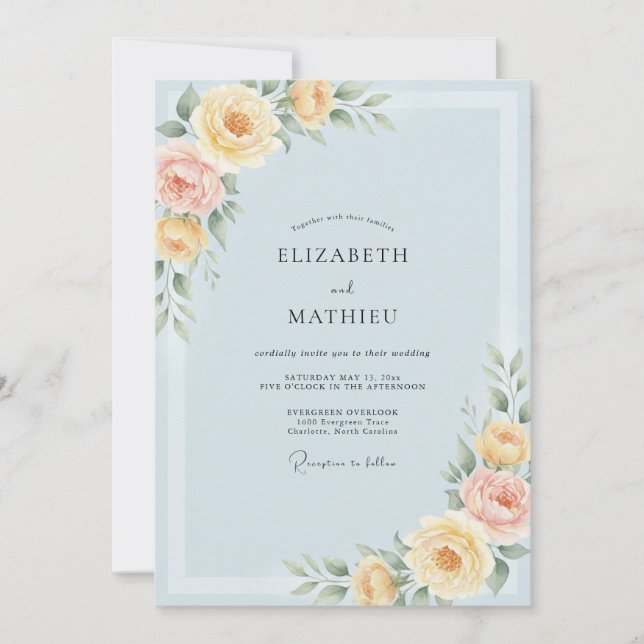 Invitación Boda de Peonía Amarilla Mantequilla (Anverso)