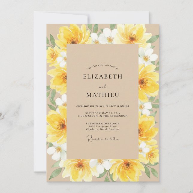 Invitación Boda de Peonía Amarilla Miel (Anverso)