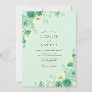 Invitación Boda de peonía amarilla pálida y menta