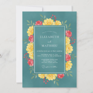 Invitación Boda de Peonía Amarilla y Cian