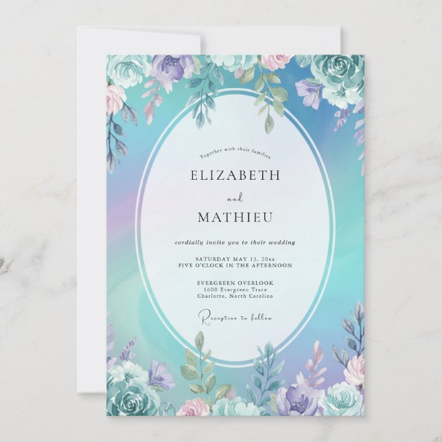 Invitación Boda de peonía amatista acuática (Anverso)