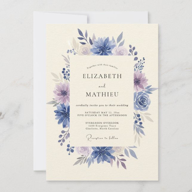 Invitación Boda de peonía amatista índigo (Anverso)