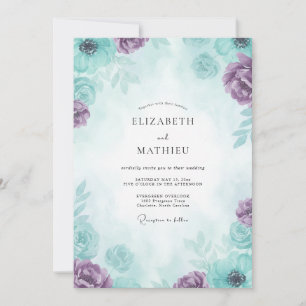 Invitación Boda de Peonía Amatista Turquesa
