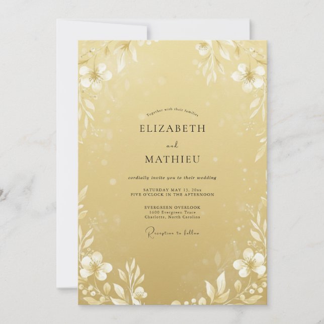 Invitación Boda de Peonía Ámbar Botánica (Anverso)