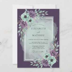 Invitación Boda de Peonía Amethyst Plum iluminada por la luna