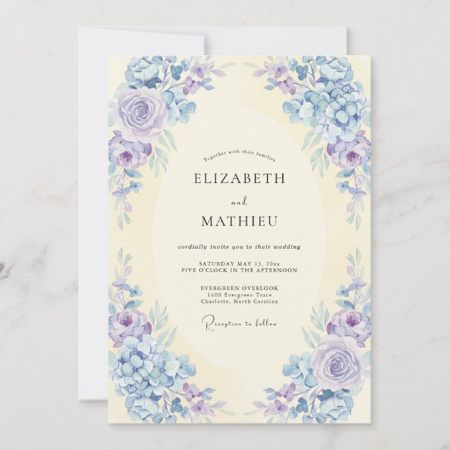 Invitación Boda de Peonía Ametista Periwinkle (Anverso)