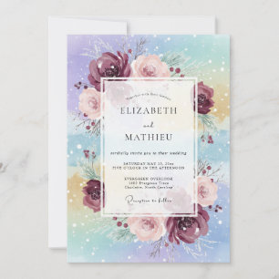 Invitación Boda de peonía aqua ciruela