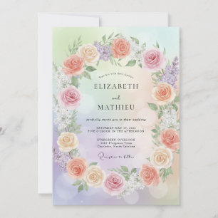 Invitación Boda de peonía arcoíris pastel