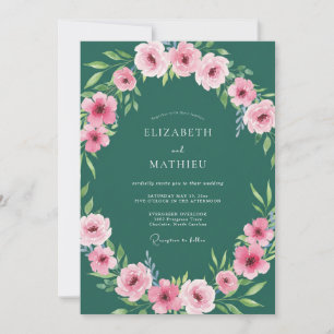Invitación Boda de peonía atractiva verde bosque