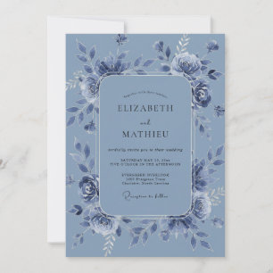 Invitación Boda de Peonía Azul Acero