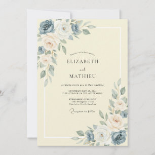 Invitación Boda de peonía azul acero y mantequilla
