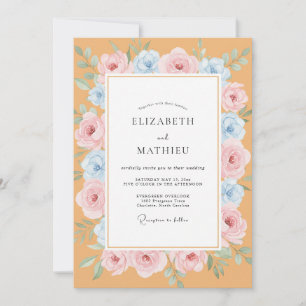 Invitación Boda de Peonía Azul Apricot