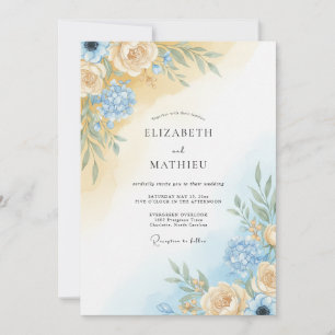 Invitación Boda de peonía azul champán