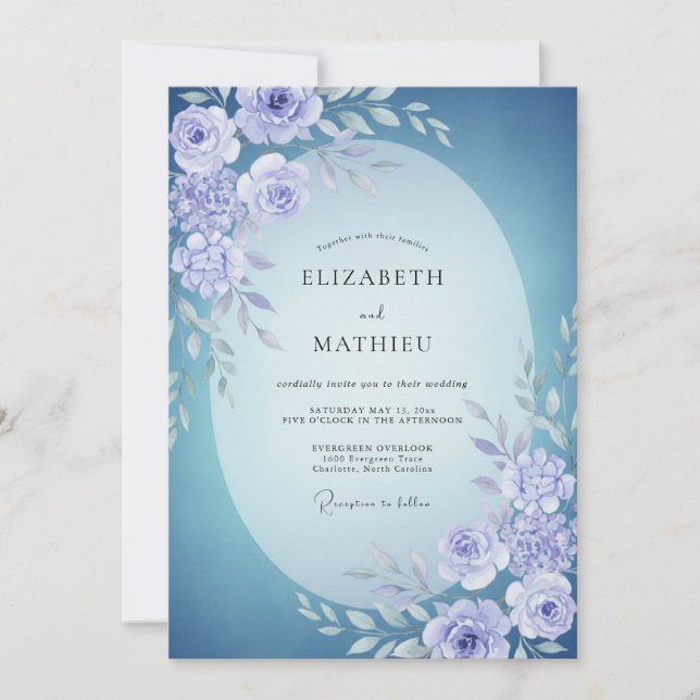 Invitación Boda de peonía azul claro (Anverso)