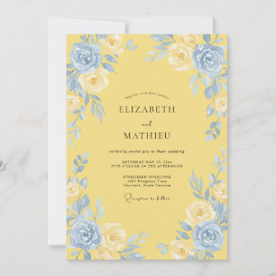 Invitación Boda de Peonía Azul Crema y Mantequilla