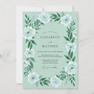 Invitación Boda de peonía azul espuma de mar