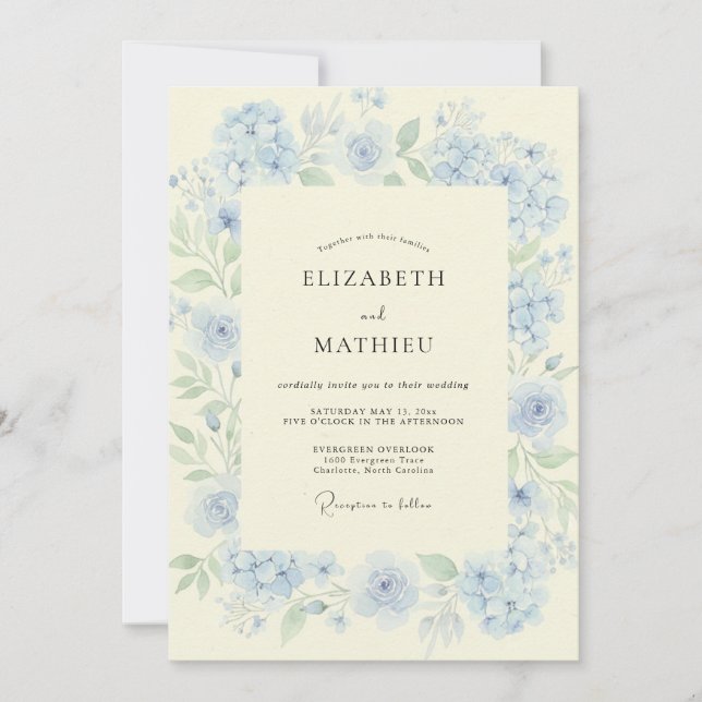 Invitación Boda de Peonía Azul Pálido (Anverso)
