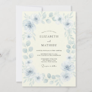 Invitación Boda de Peonía Azul Polvo