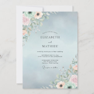 Invitación Boda de peonía azul suave en polvo