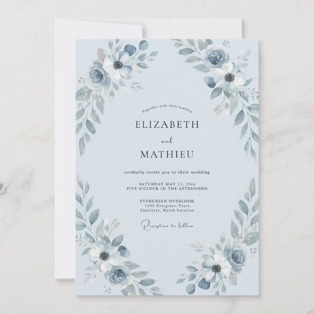 Invitación Boda de Peonía Azur Helada (Anverso)