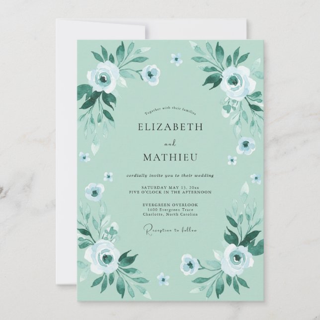 Invitación Boda de peonía blanca espuma de mar (Anverso)