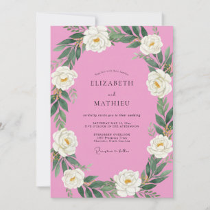 Invitación Boda de peonía blanca magenta